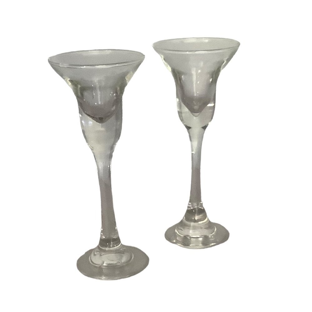 Vtg Flare Top Glass Candlestick Holders 7" Tall Lot of 2
